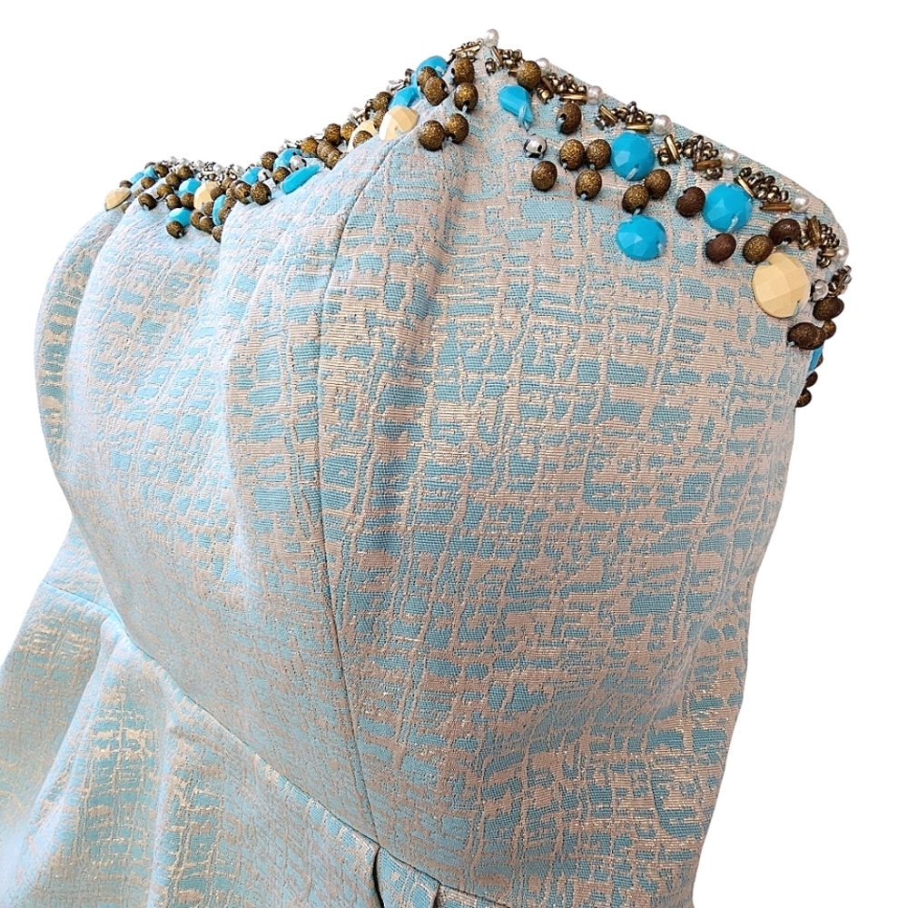 Lilly Pulitzer Raya Blue Icing Strapless Mint Aqua Beaded Sweetheart Dress - Picture 8 of 17